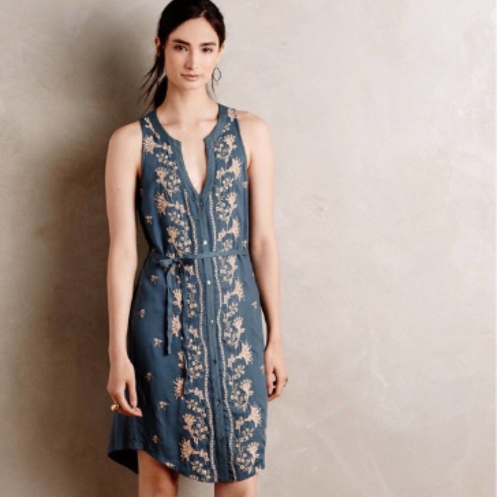 Tiny Anthropologie Syden Floral Embroidered Sleeveless Tank Shirt Dress‎ Size S